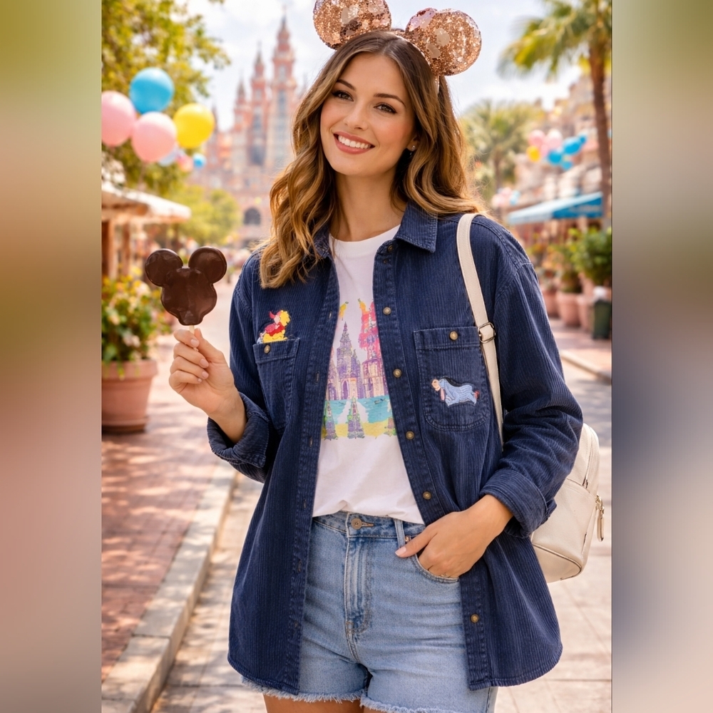 🧥 Disney Pooh Corduroy Button-Up Shirt Jacket (Shacket) – Size L